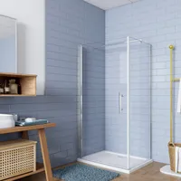 Duschwand: 76x76cm Duschkabine Duschabtrennung Eckeinstieg Dusche Duschtür 6mm NANO-Glas Höhe: 195cm mit Stabilisator 90cm