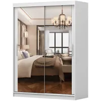 Schwebetürenschrank Kleiderschrank Schrank 150 cm Weiß/Weiß mit zwei Spiegeln und LED - Beleuchtung Vista 02