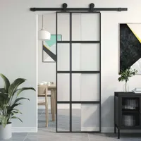 vidaXL Drzwi przesuwne czarne 76x205 cm szkło hartowane i aluminium
