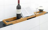 Nicol 9330500 HELGE Badewannenablage mit Buchstütze, Wannentablett mit Glashalter, Badewannenauflage ausziehbar, Badewannenregal