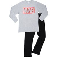 Marvel Schlafanzug für Männer Pyjama Set Langarm Oberteil mit Hose Schwarz/Grau, Größe:L