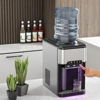 3-in-1 Eiswürfelmaschine 19kg/24h, Wasserspender kalt- und beheizbar, 12 Eiswürfel in 10-12 min, Multifunktionaler Eiswürfelbereiter mit 3L Wassertank