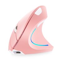 bezdrátová vertikální myš 2.4G, dobíjecí, vzpřímená, ergonomická myš, 3 nastavitelné úrovně DPI, plovoucí světlo RGB, Plug and Play, růžová