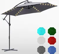karpal 3m-3.5m Sonnenschirm mit LED Solar Neigbar Ampelschirm Balkonschirm Marktschirm UV40+ Gartenschirm,Grau,3.5m