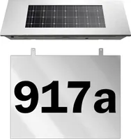 DEUBA® Edelstahl Hausnummer Beleuchtet Solar 4 LEDs Dämmerungssensor Wetterfest 0-9 Zahlen a-h Buchstaben Leuchte Haus Nummer Schild Außen