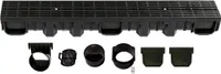 Entwässerungsrinne Höhe 115mm Kunststoff 1m, Längsstabrost, Schwarz