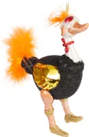 BRUBAKER Strauß mit Fliegerbrille Glitzer und Federn Weihnachtskugel aus Glas - Vogel Christbaumschmuck Figur Lustig Weihnachtsdeko Anhänger
