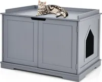 GOPLUS großes Katzenhaus, Katzenklo aus Holz, Katzentoilette für Indoor & Outdoor, Wasserdicht, Katzenhaus mit Eingang, für Kleintiere/Haustiere, Geräumiger Aufbewahrungsschrank (Grau)