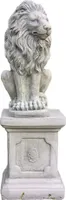 Schöner Löwe auf Sockel als Set bestehend aus Steinguss ist Perfekt für den Garten die Terrasse oder den Vorgarten ist Frostfest Witterungsbeständig und Neu 91cm H, 1551uPO-74