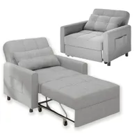 Bealife 3-in-1 Schlafsessel AR22 mit Liegefunktion - Ausziehbarer Relaxsessel mit Armlehnen & Seitentasche - Maße 191x68x44cm (LxBxH) -Hellgrau