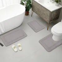 Badematten, Badteppich, Badvorleger, 3 Stück Badezimmerteppich Set, Waschbar rutschfest Duschvorleger, grau, für Dusche, Badewanne und Toilette