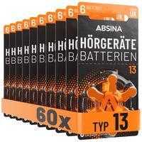 ABSINA 60x Hörgerätebatterien 13 mit gut greifbarer Schutzfolie - Hörgeräte Batterien PR48 ZL2 P13 Zink Luft 1,45V