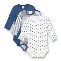 Sanetta Baby-Jungen Body langarm (Dreierpack) Blau Ringel und Weiß, Farbe:white pebble, Größe:74