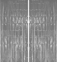 2x Lametta Vorhang - silber - 91x244 cm