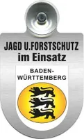 Einsatzschild für Windschutzscheibe incl. Saugnapf - Jagd + Forstschutz im Einsatz - Wappen nach Wahl - 309729- Color - Region Baden-Württemberg
