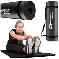 Hop-Sport Gymnastikmatte 1cm - rutschfeste Yogamatte für Fitness Pilates & Gymnastik mit Tragegurt - Maße 180cm Länge 61cm Breite  - schwarz