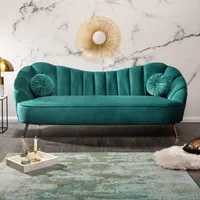 riess-ambiente Retro 3-Sitzer Sofa ARIELLE 220cm aqua Samt goldene Metallfüße Ziersteppung Dreisitzer Couch