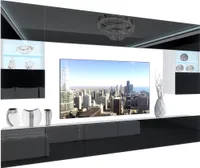 BELINI Wohnwand Vollausstattung Wohnzimmer-Set Moderne Schrankwand mit LED-Beleuchtung Weiß Glänzend Anbauwand TV-Schrank Schwarz Glänzend