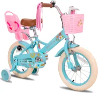 HILAND Joystar 16 Zoll Kinderfahrrad mit Stützrädern, Puppenfahrradsitz, Luftschlangen, Korb, Klingel, DIY-Aufklebern, Schutzblechen, für Mädchen,Blau