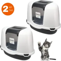 2x Katzenklo Ecke Große Eck Katzentoilette mit Deckel Geschlossen Katzen WC Hauben Ecktoilette Filter Schaufel XXL Doppelpack Sparpaket