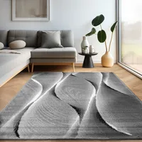 Teppich Wohnzimmer Schlafzimmer Modern Kurzflor Wellen Holzdesign Robust Weich, Grösse:160x230 cm