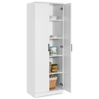 COSTWAY 5 stöckiger Hochschrank, freistehender Vorratsschrank mit 2 Türen & verstellbaren Regalen, Aufbewahrungsschrank Mehrzweckschrank mit Kippsicherung für Küche, Schlafzimmer, Wäscherei, Weiß