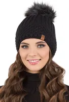 Vivisence Bommelmütze Damen Universalgröße - Kopfbedeckung warm für Winter Herbst Elegant Mütze mit Bommel kunstpelz frauen Klassisch mütze - Schwarz