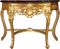 Casa Padrino Barock Konsolen Tisch Gold mit Marmorplatte - Konsole