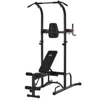 HOMCOM Kraftstation mit Klimmzugstange multifunktionale Dip-Station Trainings-Gerät für Zuhause Fitness Stahl Schwarz 187 x 110 x 220 cm