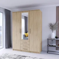 Drehtürenschrank Kleiderschrank mit Spiegel 150 cm Sonoma/Sonoma - Szantal 3D