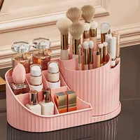 Make Up Pinsel Organizer, 360 Drehbarer Kosmetik Aufbewahrungsbox Organizer Make Up Pinselhalter, Kosmetikregal für Eyeliner, Lippenstift, Mascara (Rosa)