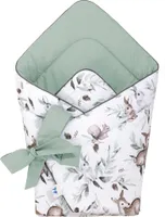 Pepi Babyhörnchen Einschlagdecke - 75×75 cm 100% Baumwolle  - Babydecke Wickeldecke Babynest - Green Groove Sage