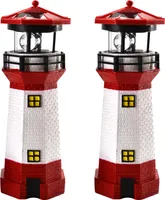 2er Set LED Solar Leuchtturm 28 cm | Garten Deko Leuchtfeuer Rot Weiß | Gartendeko Beleuchtung Mit Dämmerungssensor | Solarbeleuchtung Gartendekoration