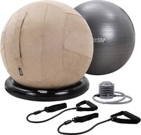 Miweba Sports 4in1 Gymnastikball Set, Ergonomischer Arbeitshocker & rückenschonender Bürostuhl, robuster Yoga Pilatesball aus PVC, Gymnastikball 65 cm, inkl. Schlingentrainer, bis 500 kg (Beige)