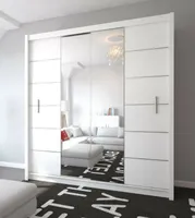 Kleiderschrank LISSABON II 203 Schrank Spiegel Schwebetürenschrank (WEISS)