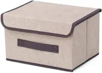 TYEERS Faltbare Aufbewahrungsbox mit Deckel, Stoff, Waschbare, Kisten  Aufbewahrung mit Deckel, 38x25x25 cm, 3-Stück, Beige