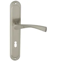 DOMINO Türgriff 72 Drückergarnitur BB-Buntbart Set | Langschildgarnitur | Türklinke für Zimmertür, Bürotür, Kellertür & Innentür | L-Form | Türbeschläge aus Aluminiuml |Nickel Türdrückergarnitur |ROMANA M9