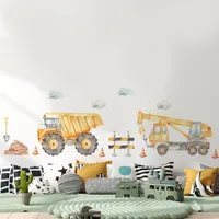 Akvarelové nálepky na stenu pre deti Stavebné stroje Sklápacie auto KIT