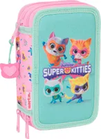 Trojitý peračník SuperKitties Ružovo tyrkysový 12,5 x 19,5 x 5,5 cm 37 kusov