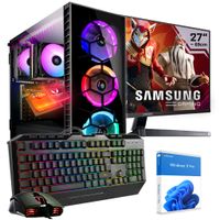 KRAFTPC Gaming PC Komplett-Set AMD Ryzen5 5600G - AMD Radeon VEGA Grafik - 1000GB M.2 NVMe SSD - 2000GB HDD - 32GB DDR4 - Windows 11 - WLAN - Samsung 27" TFT - Tastatur/Maus - Gamer PC Desktop PC Gaming Computer