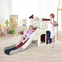 6 in 1 Kinder Rutsche mit Basketballkorb & Klettern & Ringwurf & Tunnel & Teleskop, Kinderrutsche, Kinder Spielplatz für Jungen & Mädchen 3-8 Jahren (Blau)