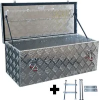 Truckbox S075 + inkl. Montagesatz MON2012 Stabile Deichselbox, Staukiste, Alubox mit Deckel, Anhängerkiste, Werkzeugbox - ca. 75 Liter