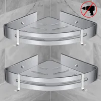 Duschregal Ohne Bohren Badregal Eckregal Aluminium Duschkorb Selbstklebender Duschablagen Regal Duschablage für Badezimmer Dusche Bad Küche, Rostfrei, mit 4 Haken(Dreieck, 2 Stück)