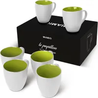 MIAMIO - 6 x 350 ml Kaffeetassen Set Außen Weiß Innen Farbig (Grün)
