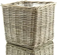 VAN DER LEEDEN Rattan Übertopf Grau quadratisch mit Folienauskleidung 33 cm