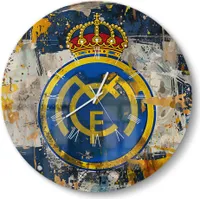 DEQORI Glasuhr Ø50 cm Römisch 'Wappen Real Madrid' Wanduhr Glas Uhr Design leise Küchenuhr