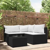 vidaXL 4-tlg. Garten-Lounge-Set mit Kissen Schwarz Poly Rattan