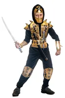 Ninja gold Krieger Set 4-tlg. Oberteil Hose Gürtel Haube Kinder Karneval Kostüm 116/128