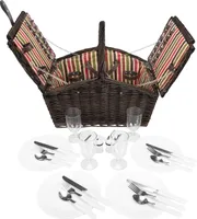 Picknickkorb Weide + Zubehör 23 tlg. für 4 Personen - Rot Grün Braun