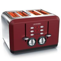 Arendo Toaster, 4 kurze Schlitze, für 4 Scheiben, 1630 W, Automatik, Edelstahl, Wärmeisolierendes Doppelwandgehäuse, rot
